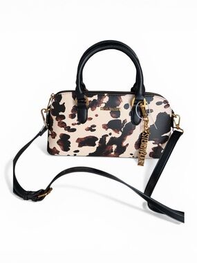Steve Madden BSmyth Beige/Black Cow Print  Dome Satchel w/Adjustable Strap
